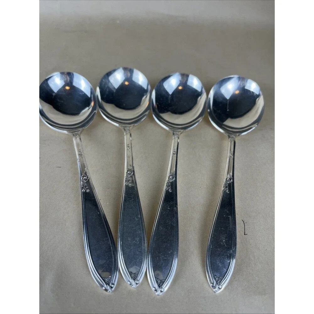 NEW ENGLAND SILVER‎ PLATE 1919 ROSEMARY 6 ICED TEA SPOON & 4 Serving Spoon